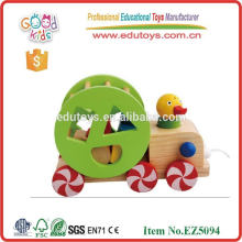 Nouveau produit tirer des jouets de bonne qualité canard en bois Tri rouleau OEM jouets en bois EZ5094